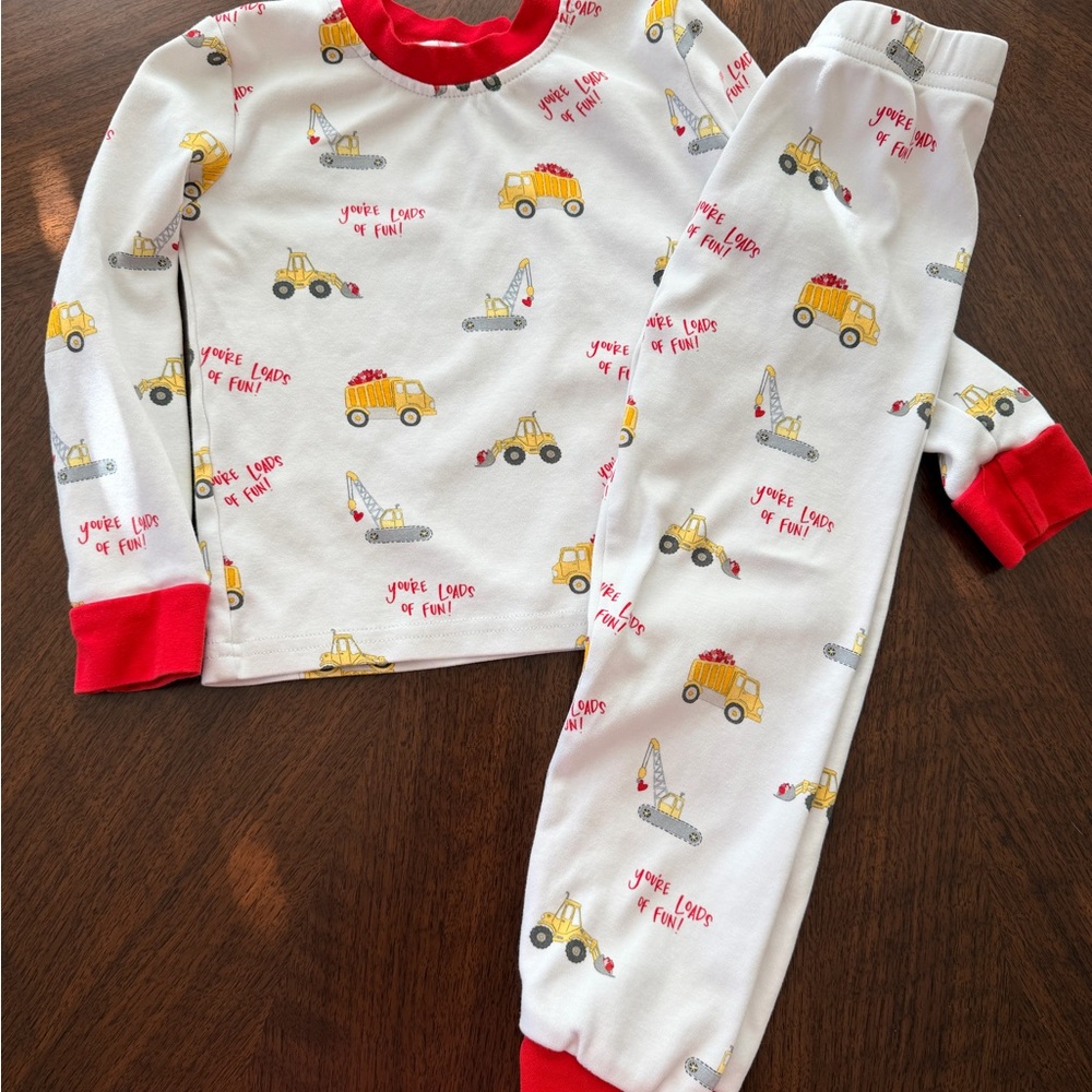 Kids Valentines Construction Pajamas - Red and White